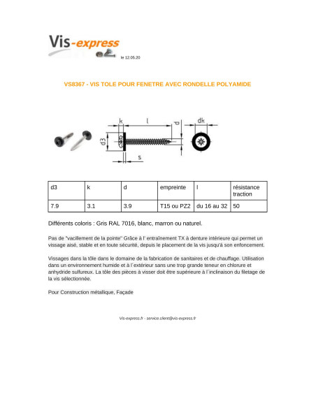 1 x Vis tôle Tête cylindrique TC Pozi N°2 + Rondelle Nylon 3.9X32 Inox A2 Blanc