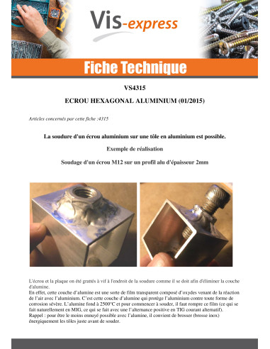1 x Ecrou hexagonale M7 Pas de 100 Aluminium...
