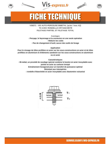 1 x Vis autoperceuse Bimétal Tête hexagonale TH...