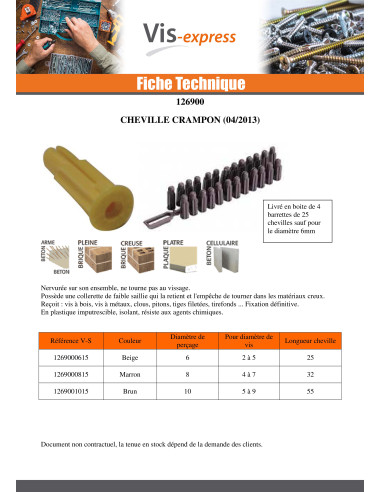 1 x Cheville CRAMPON 6 Nylon BEIGE RAWLPLUG