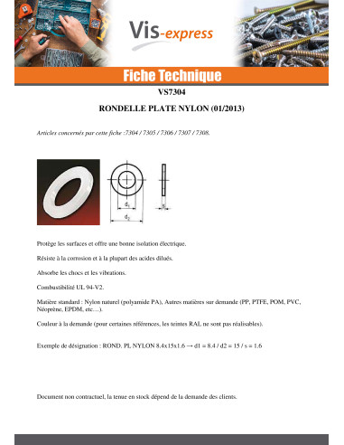 1 x Rondelle Plate nylon naturel 4.2X10X2