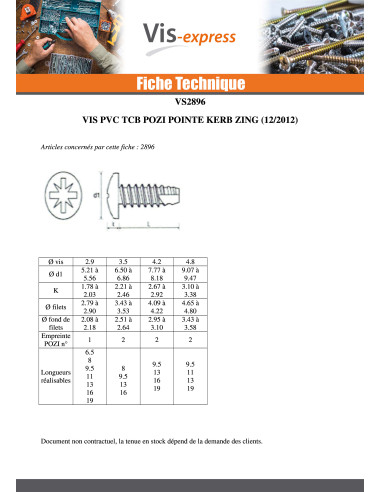 1 x Vis pvc Tête cylindrique bombée TCB Pozi...