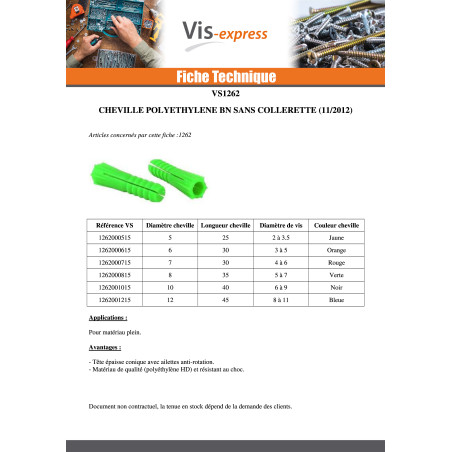 1 x Cheville POLYETHYLENE BN6 Sans Collerette