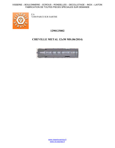 1 x Cheville METAL FM-MP3 12X50 M8 Acier zingué
