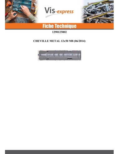 1 x Cheville METAL FM-MP3 12X50 M8 Acier zingué