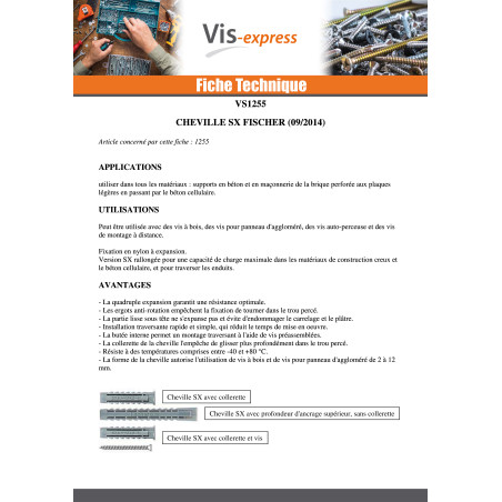 1 x Cheville Nylon à collerette Fischer SX 8X40