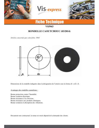 1 x Rondelle Caoutchouc Noir 5X12X2