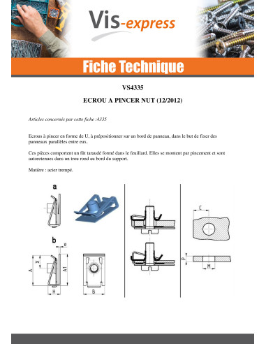 1 x Ecrou à pincer M5 NUT8415 Epaisseur de...