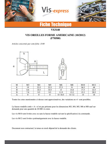 1 x Vis Oreilles M6X30 Forme amEricaine Acier...
