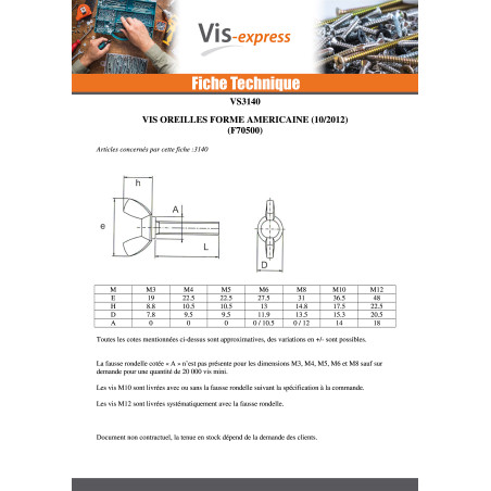 1 x Vis Oreilles M6X30 Forme amEricaine Acier zingué