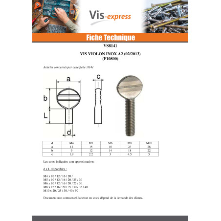 1 x Vis VIOLON M8X40 Inox A2