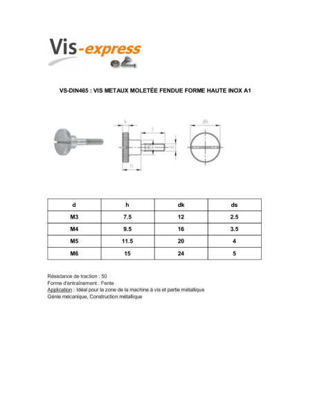 1 x Vis métaux Moletée Fendue Forme Haute Inox A1 M3X8 microvis