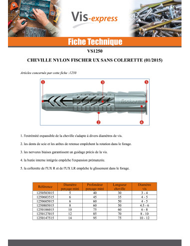 1 x Cheville Nylon Fischer UX Sans Collerette...