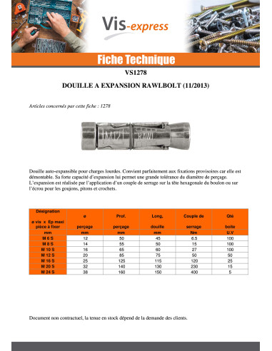 1 x Douille à expansion rawbolt M 6 S 4601
