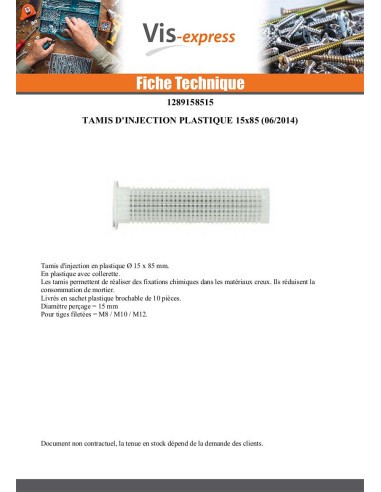 1 x TAMIS D'INJECTION Plastique RAWLPLUG 16X85