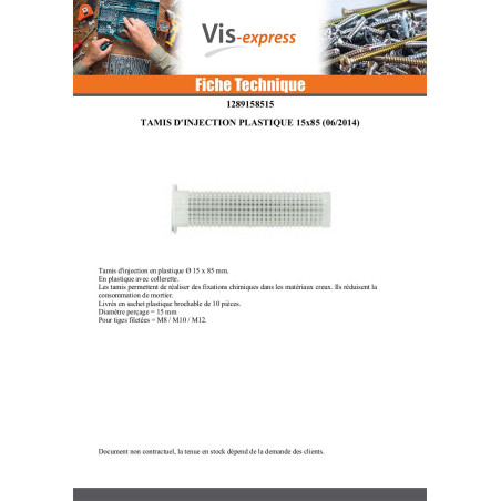 1 x TAMIS D'INJECTION Plastique RAWLPLUG 16X85