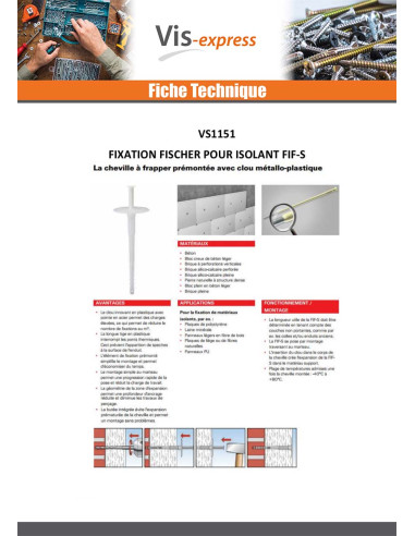 1 x Fixation Fischer Pour ISOLANT FIF-S8/180