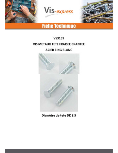 1 x Vis métaux Tête fraisée Cranté M6X15...