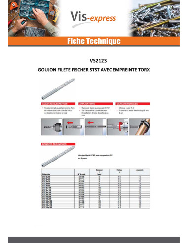 1 x Goujon fileté Fischer STST TORX T25 Acier...