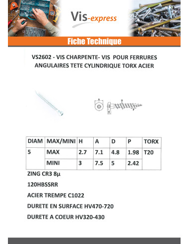 1 x Vis FERRURE ANGULAIRE Tête cylindrique TC...