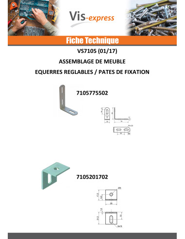 1 x Equerre réglable 21.5X17.5X20 2 Trous Acier...