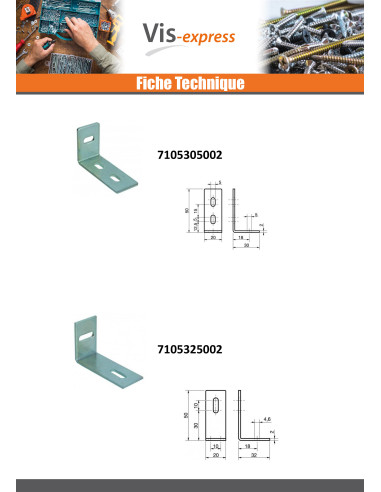 1 x Equerre réglable 21.5X17.5X20 2 Trous Acier...