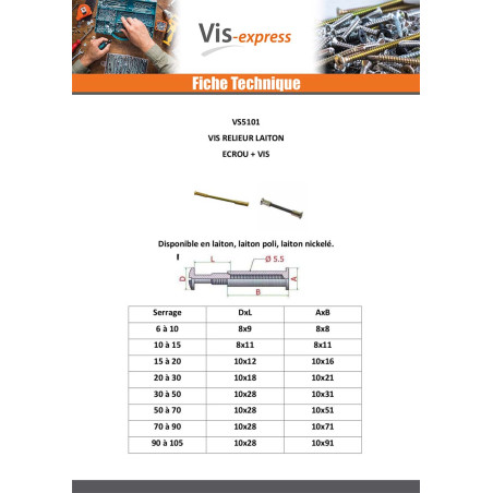 1 x Vis Relieur M4 LAITPOLI Pour Serrage 6 à 10