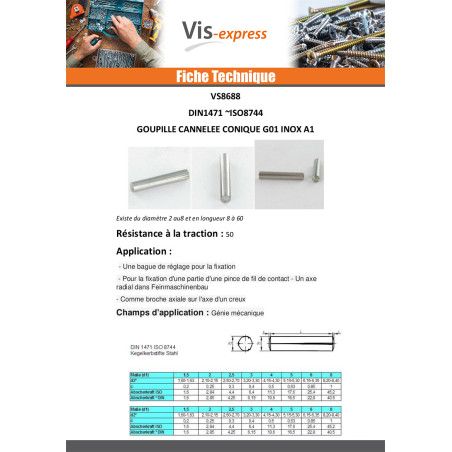 1 x Goupille Conique CAN Inox A1 G01 6X25