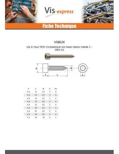 1 x Vis tôle CHC BTR Inox A2 4.8X32