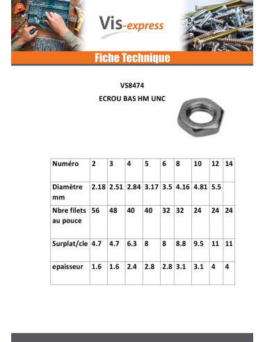 1 x Ecrou hexagonal bas hm/contre Ecrou N8 -32...