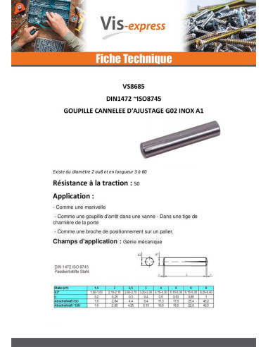 1 x Goupille cannelée d'ajustage G02 Inox A1 5X16