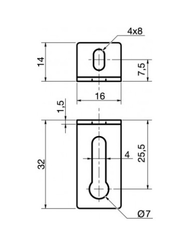 1 x Equerre réglable 14X32X16 2 Trous Acier zingué