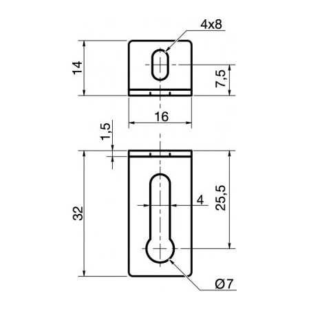 1 x Equerre réglable 14X32X16 2 Trous Acier zingué