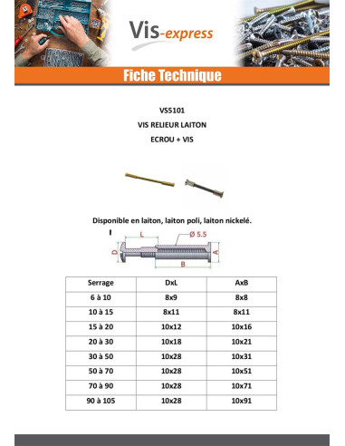 1 x Vis Relieur M4 LAITPOLI Pour Serrage 10 à 15