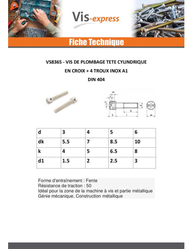 1 x Vis métaux Tête cylindrique TC Percée En...