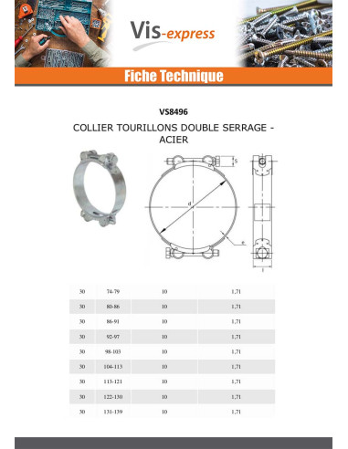1 x Collier à tourrilon double serrage Diamètre...