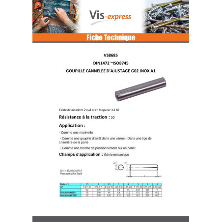 1 x Goupille cannelée d'ajustage G02 Inox A1 4X16