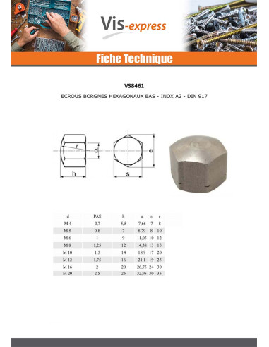 1 x Ecrou borgne Hexagonal BAS Inox A2 M5