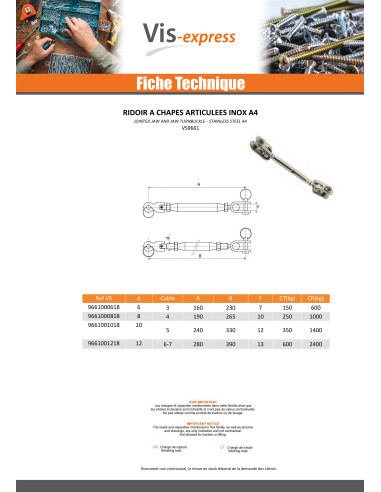 1 x Ridoir à chapes articulées Inox A4 Diamètre 10