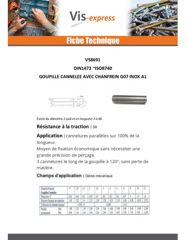 1 x Goupille cannelée cylindrique avec...