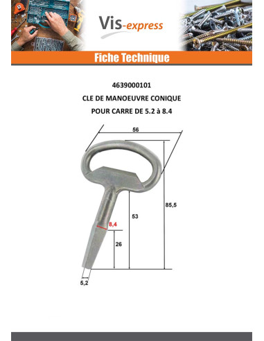 1 x Clé De MANOEUVRE à Carré Conique MALE