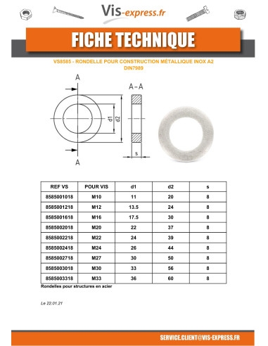 1 x Rondelle CONSTRUCT Métallique Inox A2 M16X30X8
