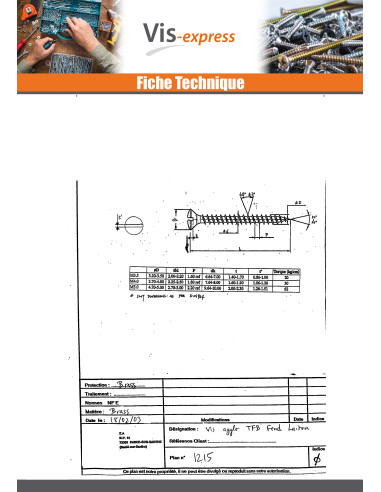 1 x VBA Vis bois agglo Tête fraisée bombée TFB...