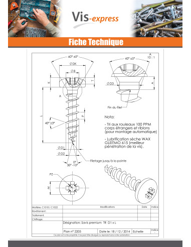 1 x VBA Vis bois agglo Premium Tête ronde TR...