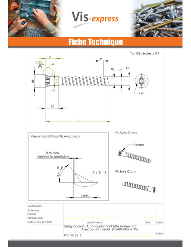1 x Vis Autotourillonnante TF3 Pozi 7X40 SS...