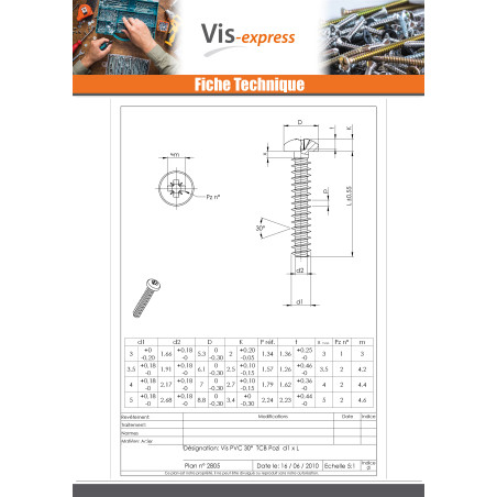 1 x Vis pvc Tête cylindrique bombée TCB Pozi N°1 3X8 Acier zingué microvis