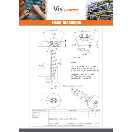 1 x VBA Vis bois agglo Premium Tête ronde TR Pozi N°2 4X35 Acier zingué