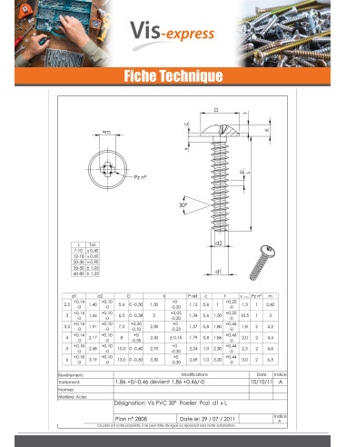 1 x Vis pvc Poelier Pozi N°1 3X12 1411 Acier...