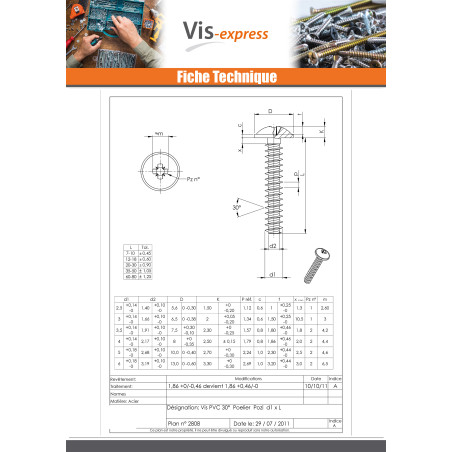 1 x Vis pvc Poelier Pozi N°1 3X12 1411 Acier zingué microvis