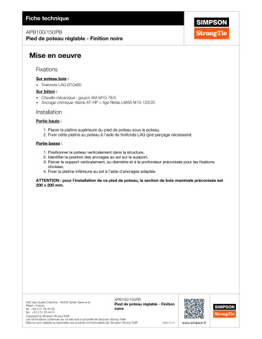 1 x Pied de poteau réglable SIMPSON Strong Tie...